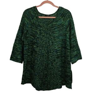 Notations Raglan Sweater Size L Green Knit Trapezoidal Silhouette 3/4 Sleeve